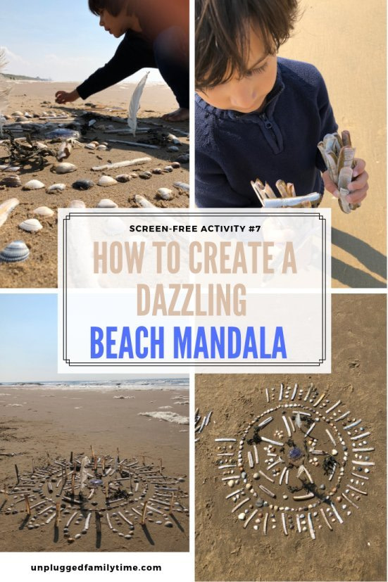 Creating-a-mandala-on-the-beach-Beach-Combing-Beach-Craft-Activity-Unplugged-Family-Time